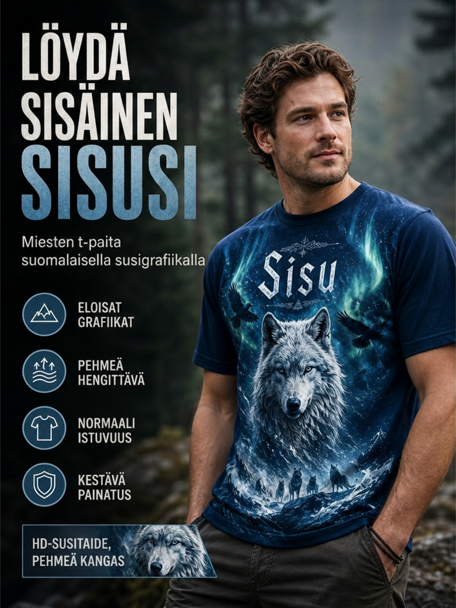 Miesten suomalainen veteraani Sisu Element -taidetulostus T-paita