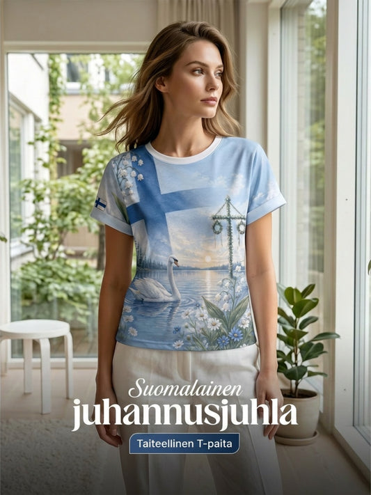 Naisten juhannusfestivaali -painokuvio, rento lyhythihainen t-paita