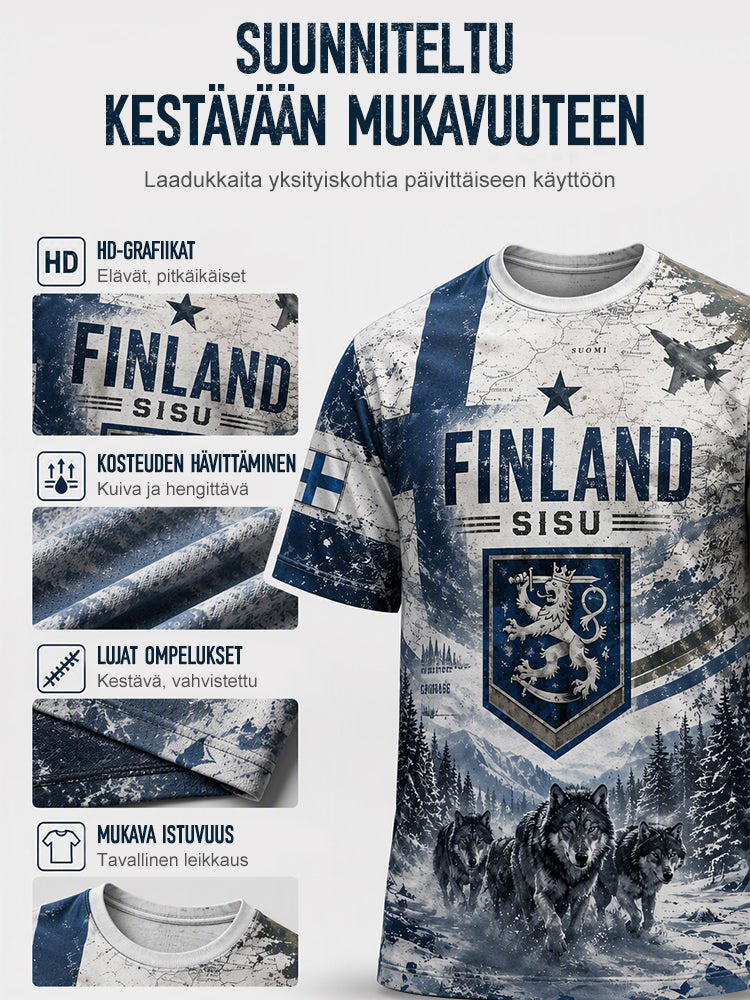 Miesten Sisu-perintö kulttuurielementit taidepainatukset T-paita (suomalainen veteraani)