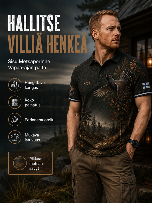 Retropainatuksella varustettu suomalainen taidetilkkutyylisen t-paidan vapaa-ajan polo-paita