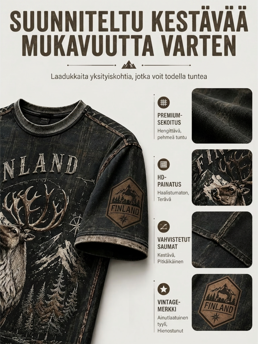 Miesten Suomen järvi Contour Line jää poro Element Art Print T-paiti