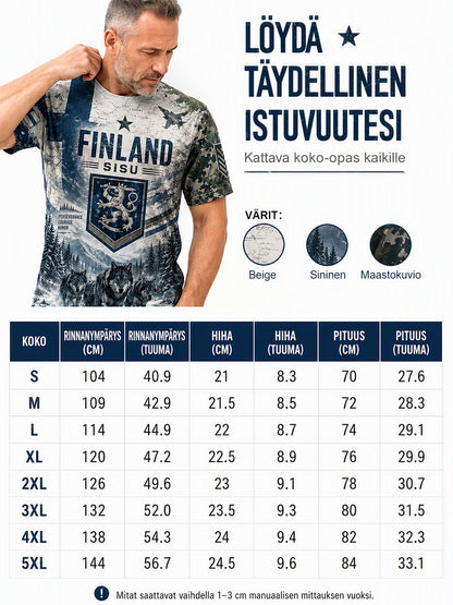 Miesten Sisu-perintö kulttuurielementit taidepainatukset T-paita (suomalainen veteraani)
