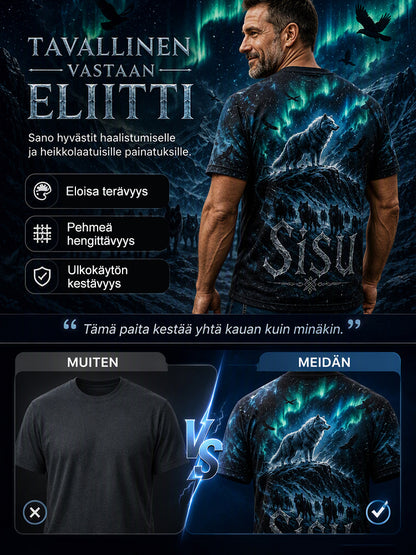 Miesten suomalainen veteraani Sisu Element -taidetulostus T-paita