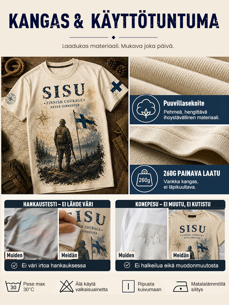 Miesten Sisu-isänmaallinen muistopaita taiteellisella painatuksella - Suomalainen veteraani