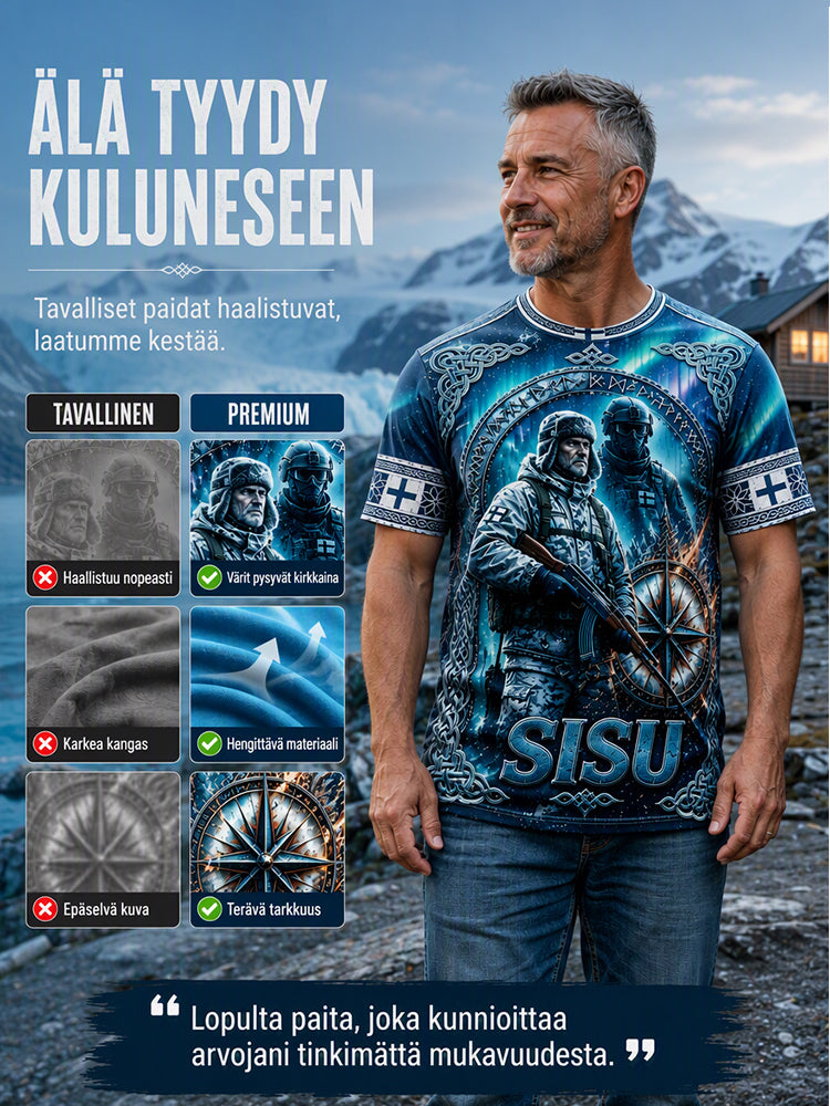 Miesten suomalainen Veteran 'Sisu' Tulosta Casual ShortSleeved T-paita