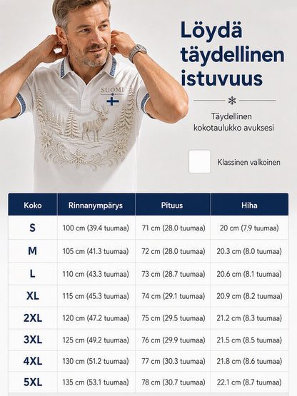 Miesten suomalainen arktinen poro isänmaallinen elementti taidetulostus poolopaita