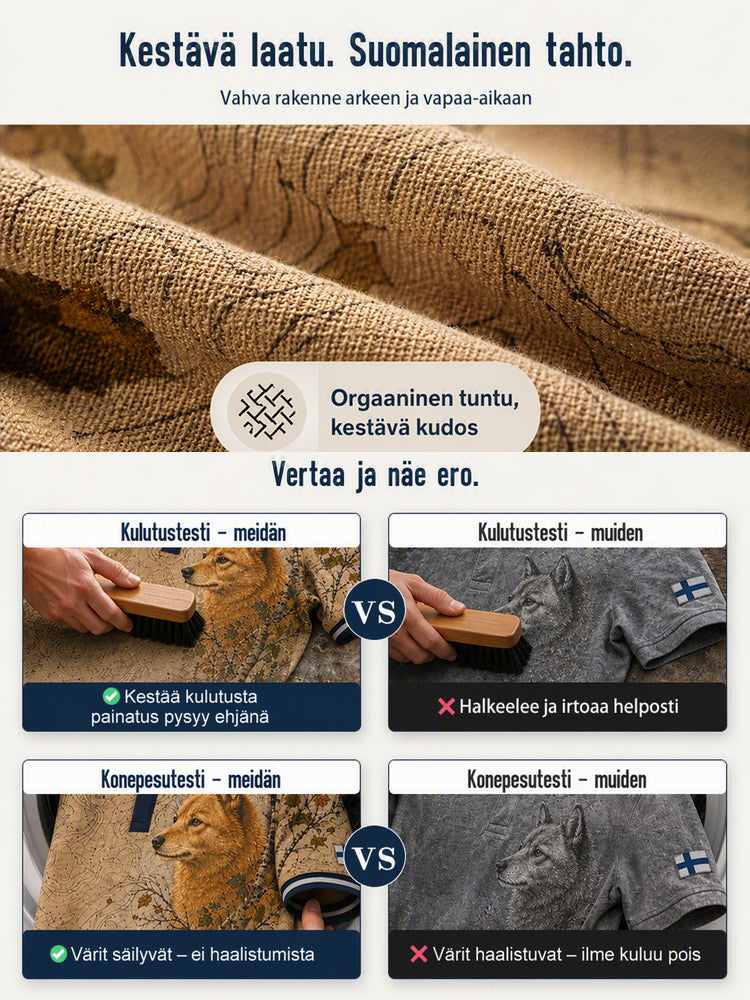 Retropainatuksella varustettu suomalainen taidetilkkutyylisen t-paidan vapaa-ajan polo-paita
