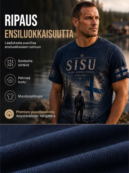 Miesten Sisu Isänmaallinen T-paita taiteellisella paikalla - Suomen veteraa