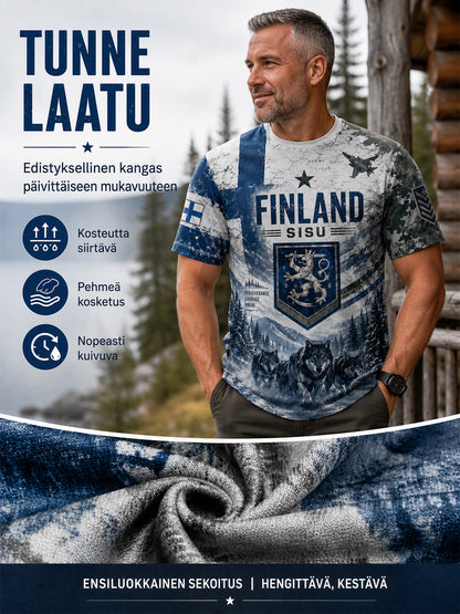 Miesten Sisu-perintö kulttuurielementit taidepainatukset T-paita (suomalainen veteraani)