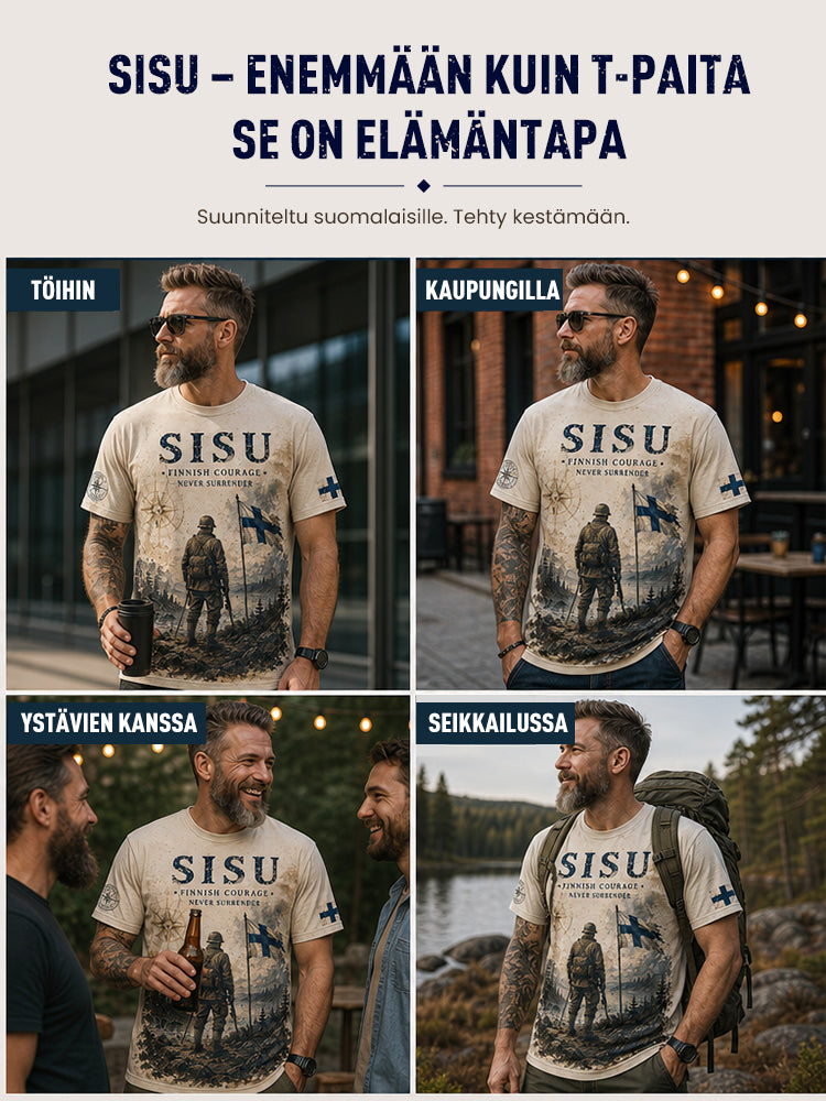 Miesten Sisu-isänmaallinen muistopaita taiteellisella painatuksella - Suomalainen veteraani