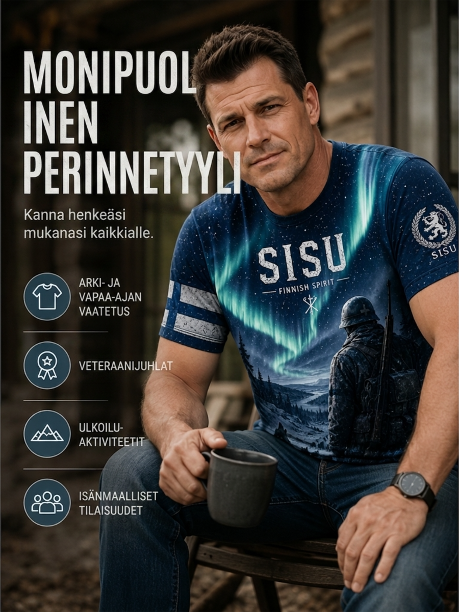 Miesten Sisu-isänmaallinen muistopaita taiteellisella painatuksella - Suomalainen veteraani