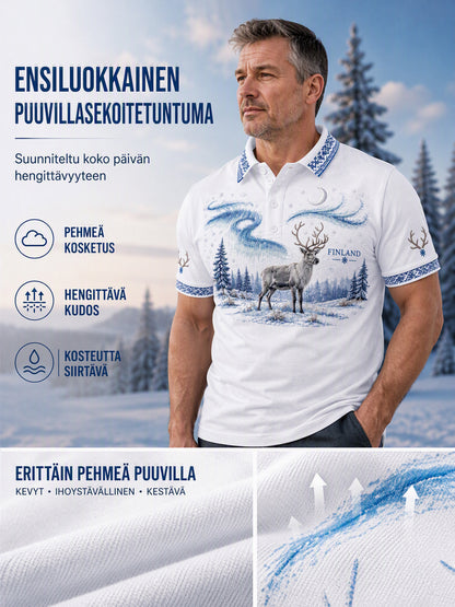 Miesten Suomen Lapin poroja esittelevä maisemapaita