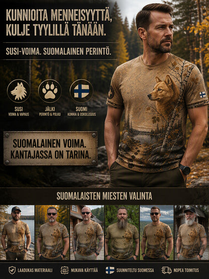 Retropainatuksella varustettu suomalainen taidetilkkutyylisen t-paidan vapaa-ajan polo-paita