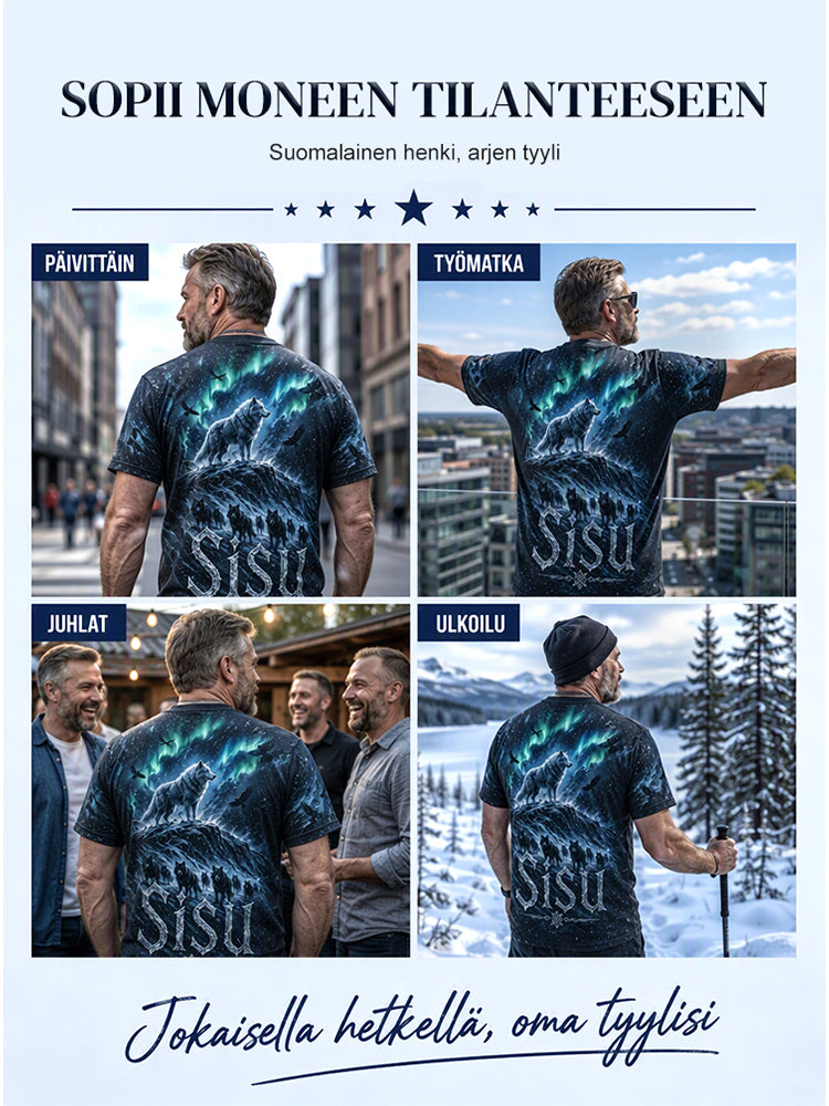Miesten suomalainen veteraani Sisu Element -taidetulostus T-paita