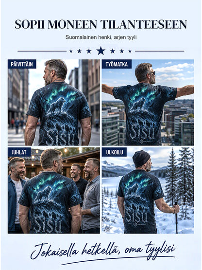 Miesten suomalainen veteraani Sisu Element -taidetulostus T-paita