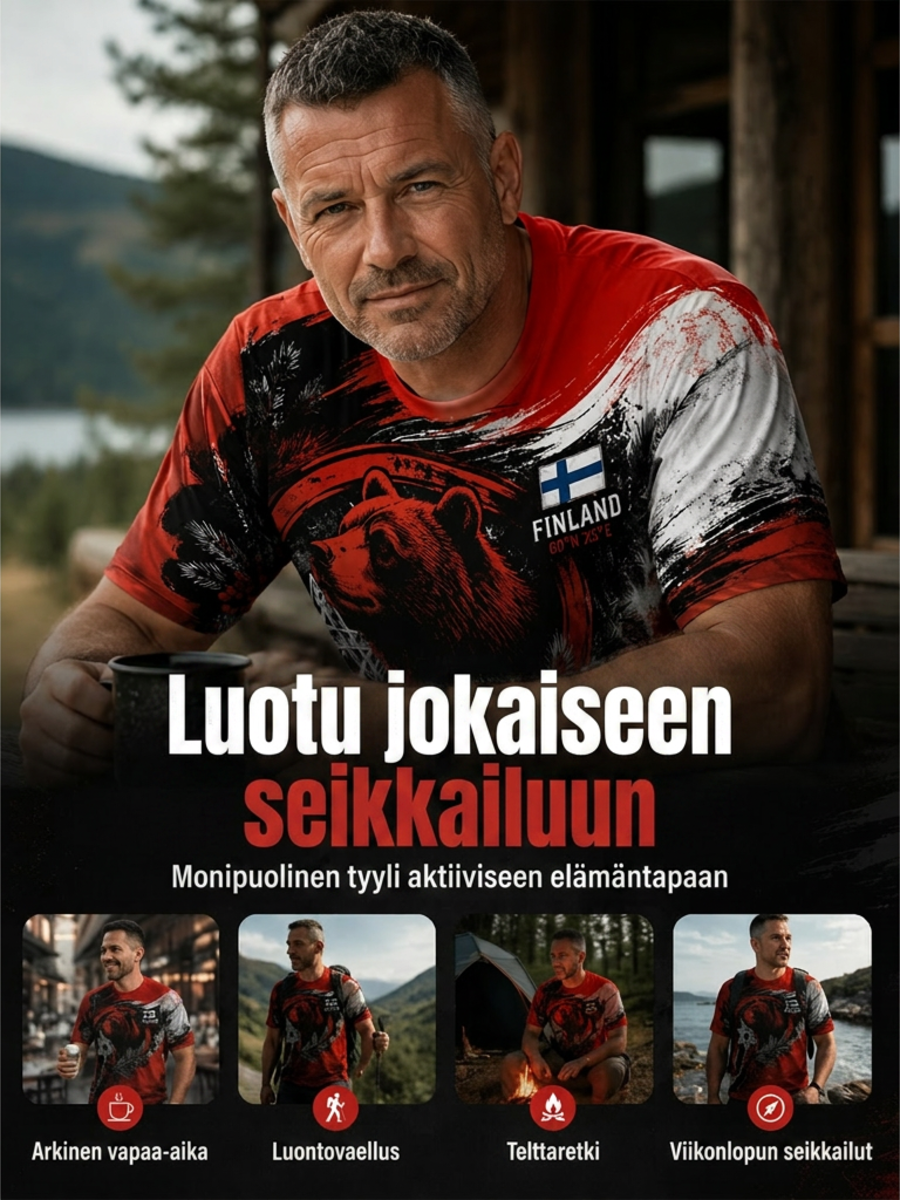 Miesten suomalainen veteraaniperintö -taidepainatus T-paita