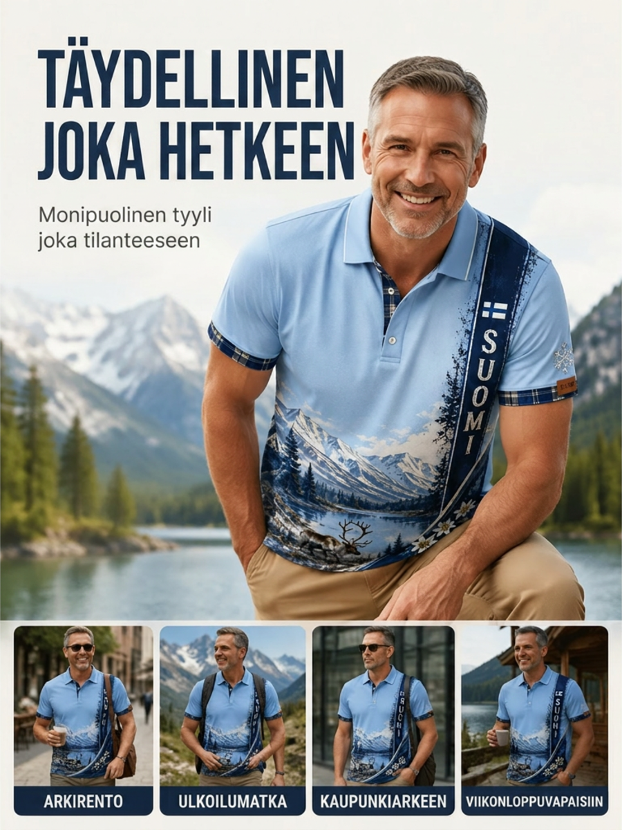 Miesten suomalainen arktinen poro Element Art Print Polo Print
