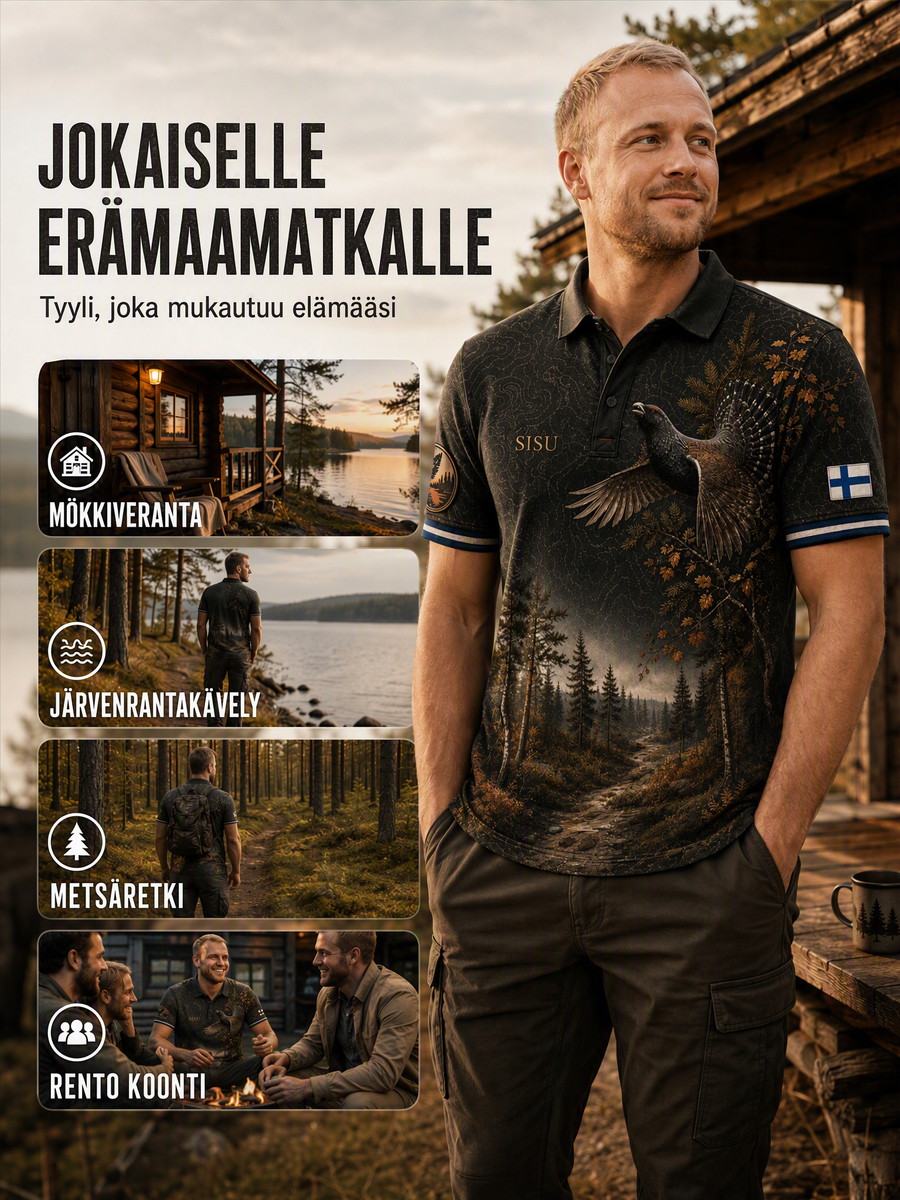 Retropainatuksella varustettu suomalainen taidetilkkutyylisen t-paidan vapaa-ajan polo-paita