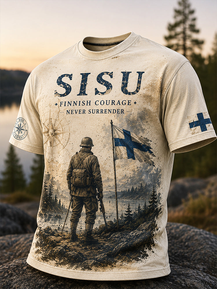 Miesten Sisu-isänmaallinen muistopaita taiteellisella painatuksella - Suomalainen veteraani