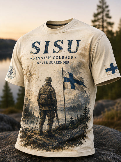 Miesten Sisu-isänmaallinen muistopaita taiteellisella painatuksella - Suomalainen veteraani