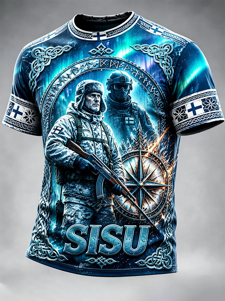 Miesten suomalainen Veteran 'Sisu' Tulosta Casual ShortSleeved T-paita