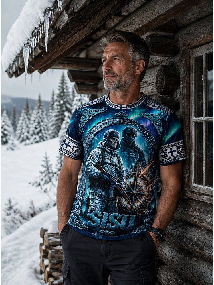 Miesten suomalainen Veteran 'Sisu' Tulosta Casual ShortSleeved T-paita