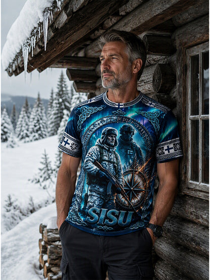Miesten suomalainen Veteran 'Sisu' Tulosta Casual ShortSleeved T-paita