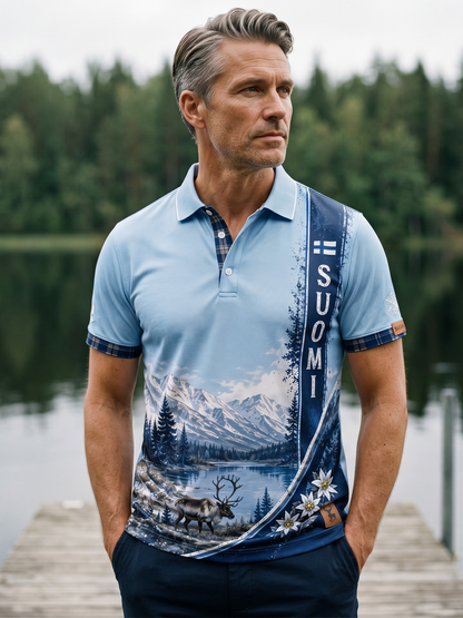 Miesten suomalainen arktinen poro Element Art Print Polo Print