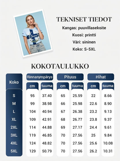Naisten juhannusfestivaali -painokuvio, rento lyhythihainen t-paita