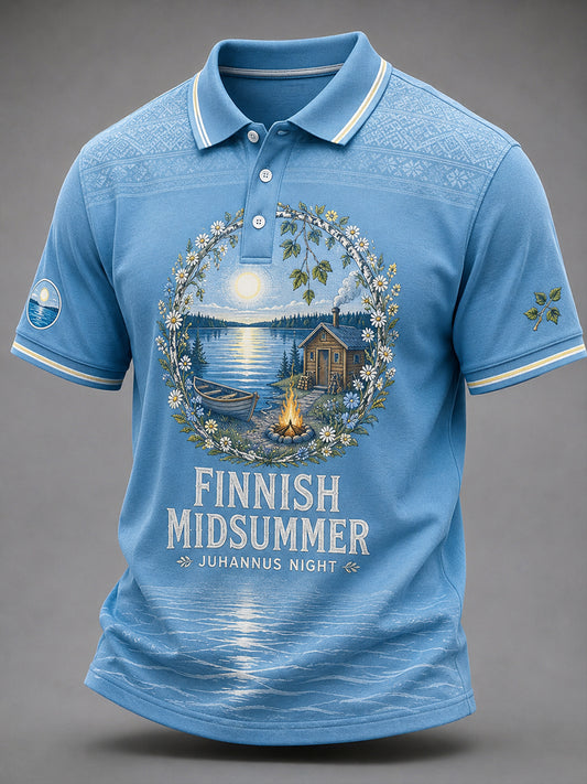 Miesten juhannusfestivaalin painokuvioinen rento puolipaita lyhyillä hihoilla