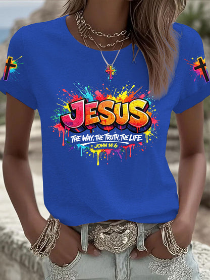 Naisten Christian Jeesus Cross Short Sleeve T-paito