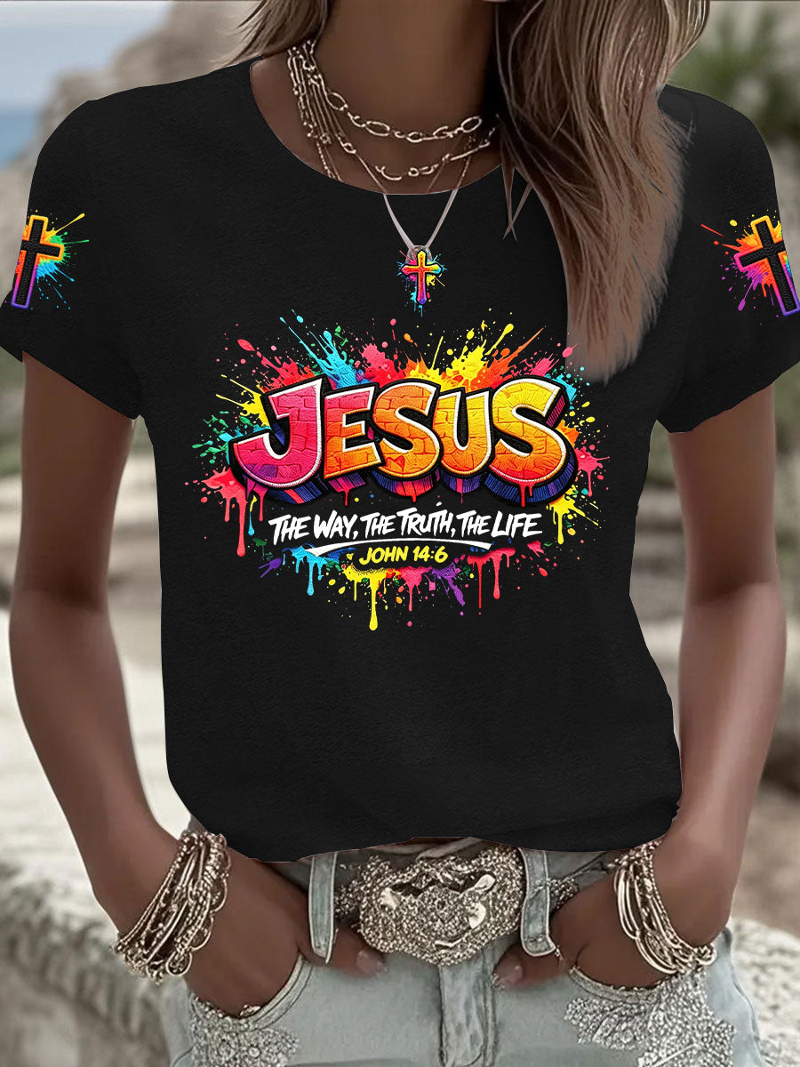 Naisten Christian Jeesus Cross Short Sleeve T-paito