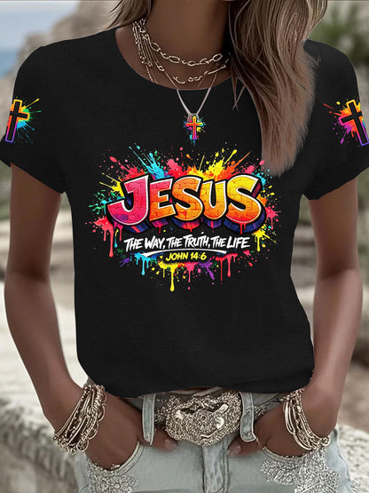 Naisten Christian Jeesus Cross Short Sleeve T-paito