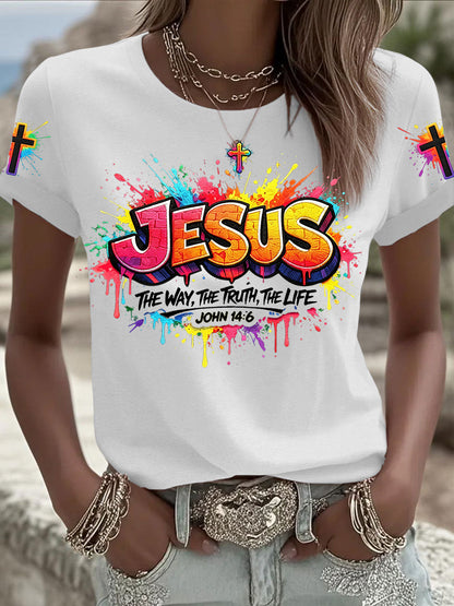 Naisten Christian Jeesus Cross Short Sleeve T-paito