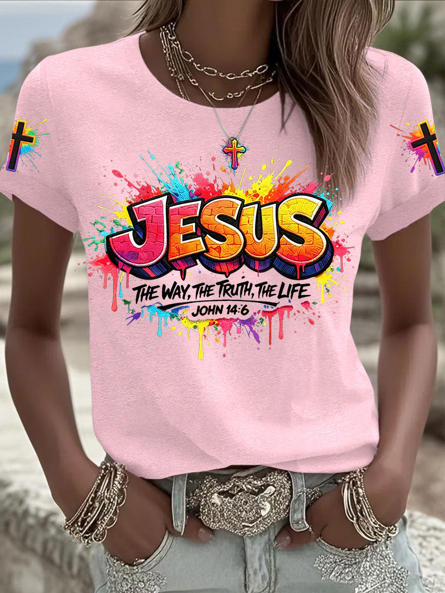Naisten Christian Jeesus Cross Short Sleeve T-paito