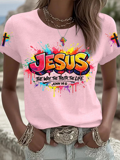 Naisten Christian Jeesus Cross Short Sleeve T-paito