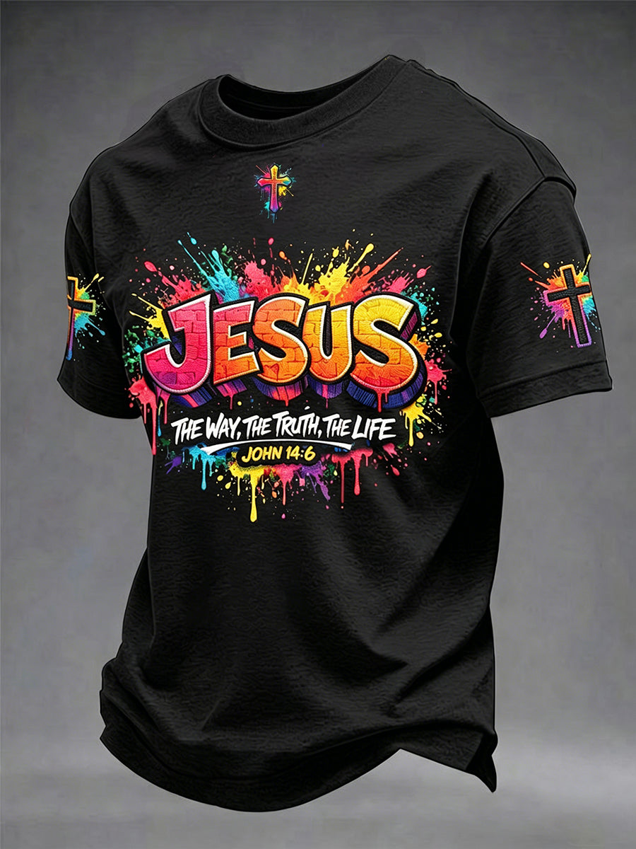 Miesten Christian Jeesus Cross Short Sleeve T-paito