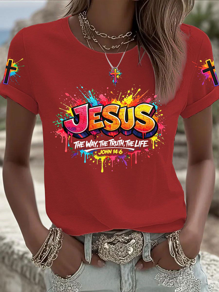 Naisten Christian Jeesus Cross Short Sleeve T-paito