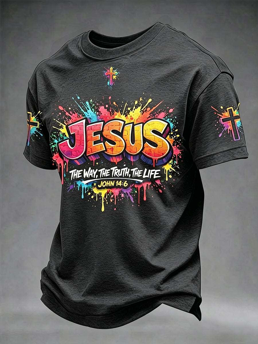 Miesten Christian Jeesus Cross Short Sleeve T-paito