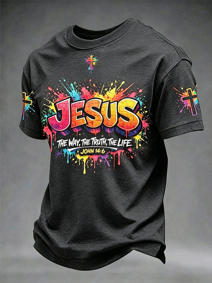Miesten Christian Jeesus Cross Short Sleeve T-paito