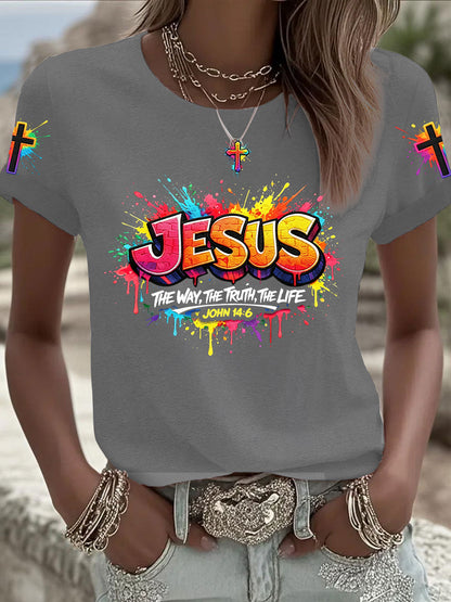 Naisten Christian Jeesus Cross Short Sleeve T-paito