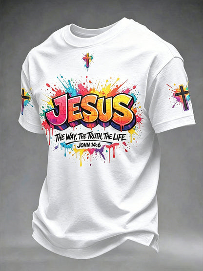 Miesten Christian Jeesus Cross Short Sleeve T-paito
