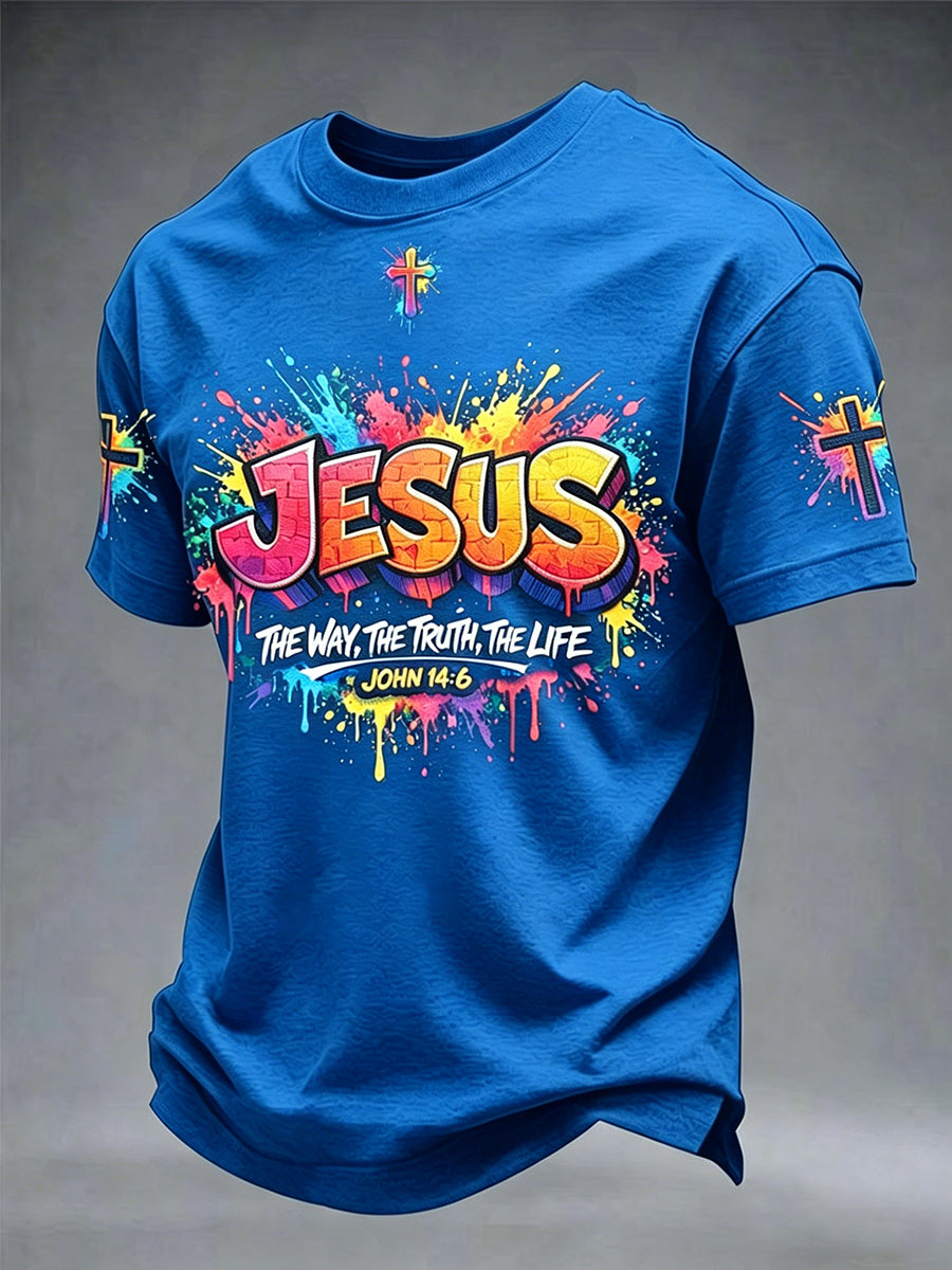 Miesten Christian Jeesus Cross Short Sleeve T-paito