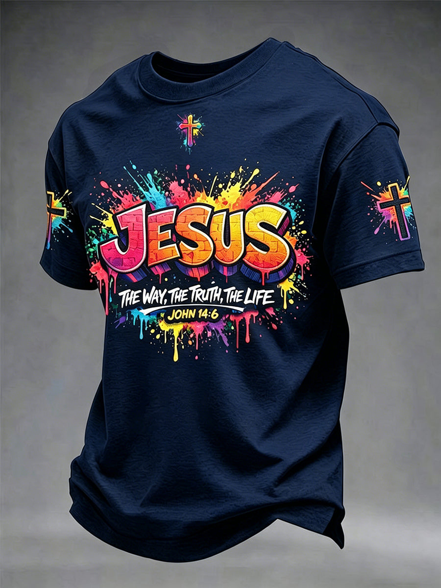 Miesten Christian Jeesus Cross Short Sleeve T-paito