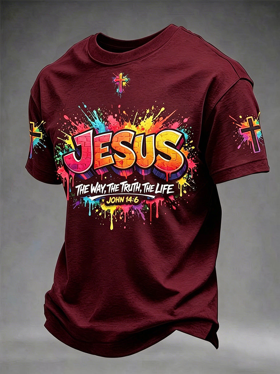 Miesten Christian Jeesus Cross Short Sleeve T-paito