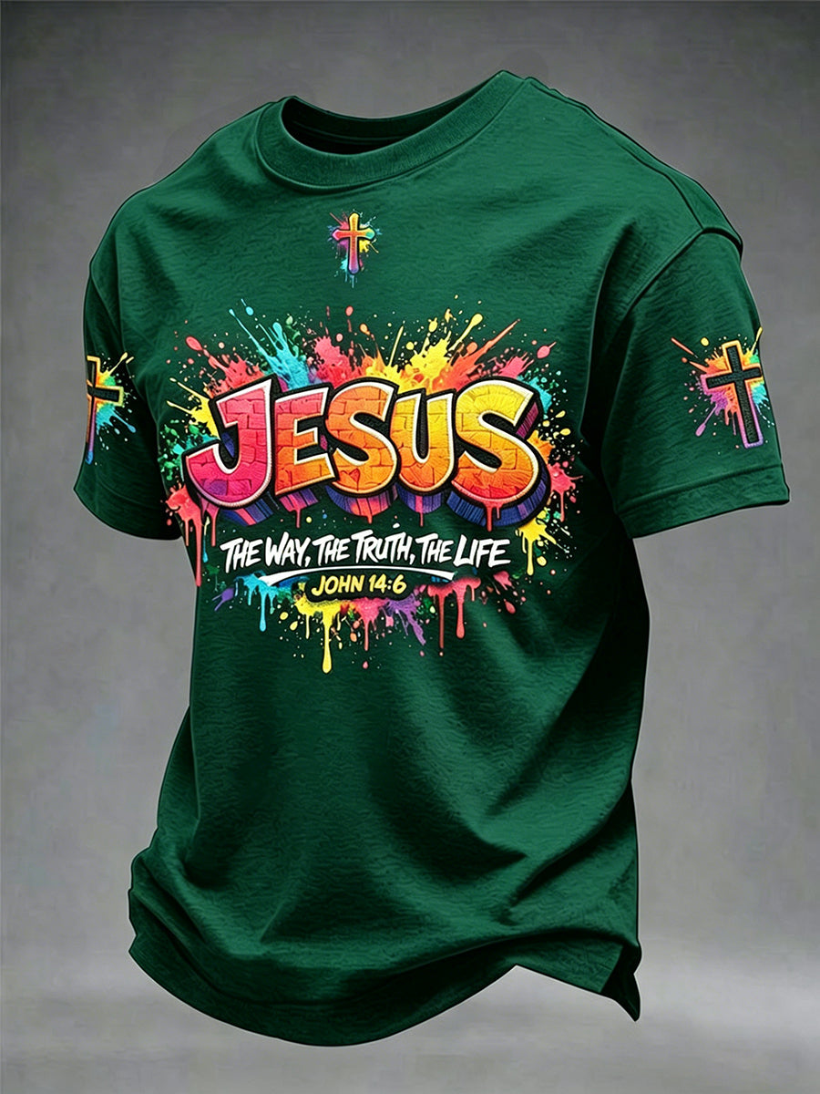 Miesten Christian Jeesus Cross Short Sleeve T-paito