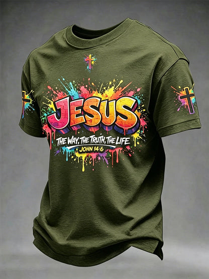 Miesten Christian Jeesus Cross Short Sleeve T-paito
