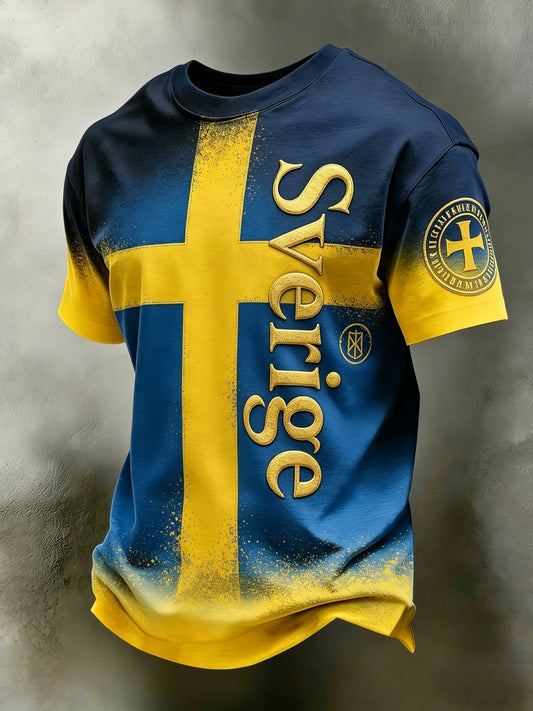 Retro Viking Ruotsin jalkapallo lippumerkki Lyhyhiha T-paiti