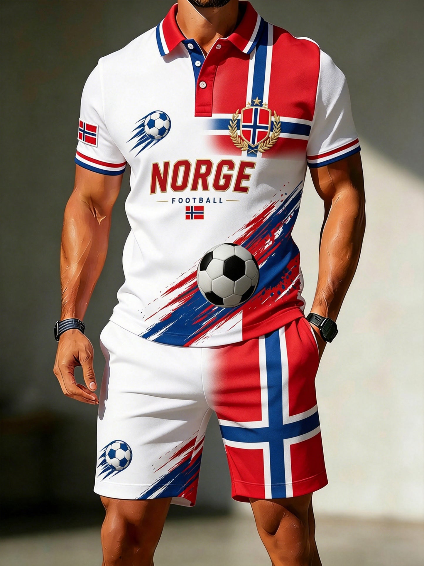 Miesten Norjalainen Jalkapallo Match Art Print Polo Set