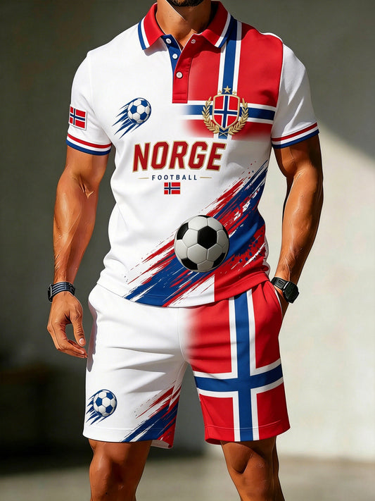 Miesten Norjalainen Jalkapallo Match Art Print Polo Set
